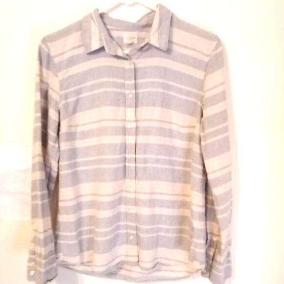J. Crew factory striped linen blend button down shirt. Size M - Picture 1 of 5